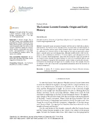 The Lorenz-Lorentz Formula: Origin and Early History Citation: H