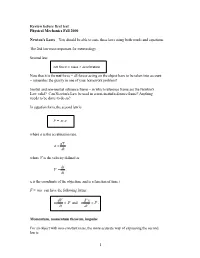 1 Review Before First Test Physical Mechanics Fall 2000 Newton's Laws