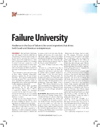 Failure University Resilience in the Face of Failure Is the Secret Ingredient That Drives Both Israeli and American Entrepreneurs