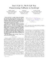 Characterizing Callbacks in Javascript