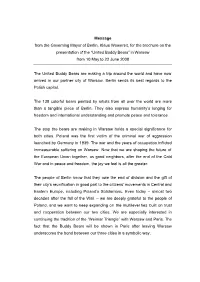 Message from the Governing Mayor of Berlin, Klaus Wowereit, for the Brochure on the Presentation of the “United Buddy Bears” in Warsaw from 10 May to 22 June 2008