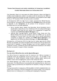 Thomas Cook Group Plc and Certain Subsidiaries (In Compulsory Liquidation) Creditor Information Sheet As at 16 December 2019