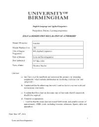 1 Lexis and Sociolinguistics English Language and Applied Linguistics