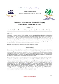 Durability of Block Work: the Effect of Varying Water/Cement Ratio of Mortar Joint