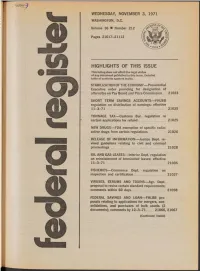 HIGHLIGHTS of THIS ISSUE This Listing Does Not Affect the Legal Status of Any Document Published in This Issue
