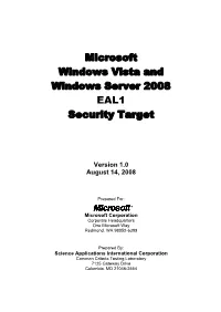 Microsoft Windows Vista and Windows Server 2008 EAL1 Security Target