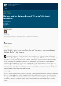 Mohammed Bin Salman Doesn't Want to Talk About Jerusalem by Robert Satloff