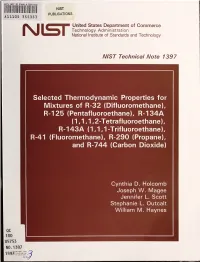 Selected Thermodynamic Properties for Mixtures of R-32