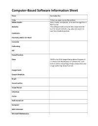 Computer-Based Software Information Sheet