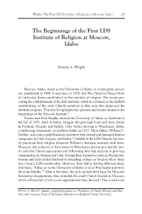 The Beginnings of the First LDS Institute of Religion at Moscow, Idaho