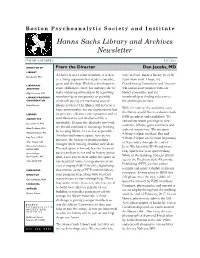 Hanns Sachs Library and Archives Newsletter