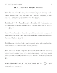 IV.3. Zeros of an Analytic Function 1 IV.3