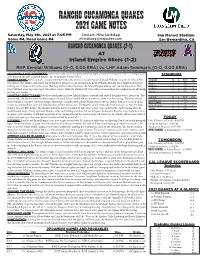 Rancho Cucamonga Quakes 2021 Game Notes