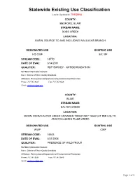 Statewide Existing Use Classification Laste Updated: 7/15/2014 COUNTY: BEDFORD, BLAIR STREAM NAME: BOBS CREEK LOCATION: BASIN, SOURCE to and INCLUDING WALLACKS BRANCH