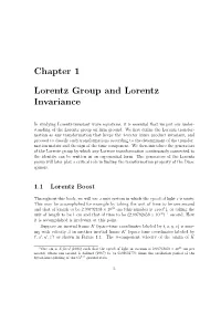 Chapter 1 Lorentz Group and Lorentz Invariance