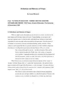 Definitions and Histories of Utopia