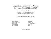 Legislative Appropriations Request for Fiscal Years 2022 and 2023