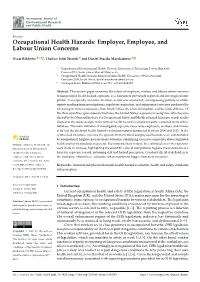 Occupational Health Hazards: Employer, Employee, and Labour Union Concerns