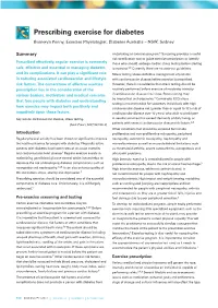 Prescribing Exercise for Diabetes