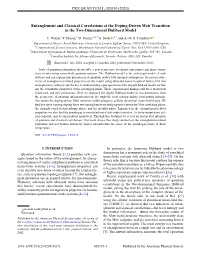 Entanglement and Classical Correlations at the Doping-Driven Mott Transition in the Two-Dimensional Hubbard Model