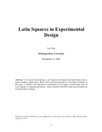 Latin Squares in Experimental Design