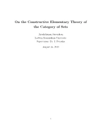 On the Constructive Elementary Theory of the Category of Sets