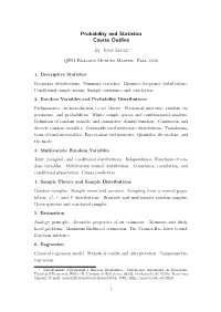 Probability and Statistics Course Outline