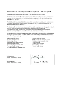 Statement from the Partnership of Sutton Secondary Schools 20Th January 2014