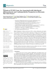 Variants of PCSK9 Gene Are Associated with Subclinical Atherosclerosis and Cardiometabolic Parameters in Mexicans