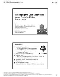 Managing the User Experience Across Physical and Virtual Environments
