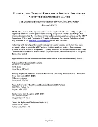 Postdoctoral Training Programs in Forensic Psychology Accepted for Experience Waiver