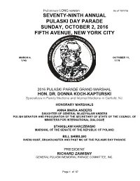 Seventy-Ninth Annual Pulaski Day Parade Sunday, October 2, 2016 Fifth Avenue, New York City