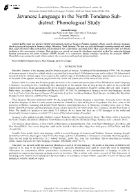 Javanese Language in the North Tondano Sub- District: Phonological Study