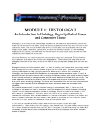 MODULE 1: HISTOLOGY I an Introduction to Histology; Begin Epithelial Tissue and Connective Tissue