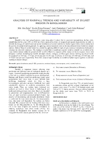 Analysis of Rainfall Trends and Variability at Sylhet Region in Bangladesh