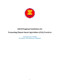ASEAN Regional Guidelines for Promoting Climate Smart Agriculture (CSA) Practices