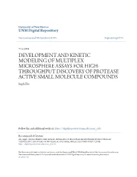 DEVELOPMENT and KINETIC MODELING of MULTIPLEX MICROSPHERE ASSAYS for HIGH- THROUGHPUT DISCOVERY of PROTEASE ACTIVE SMALL MOLECULE COMPOUNDS Jingsh Zhu