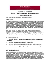 Risk Analysis Virtual Issue Nuclear Power, Weapons and Waste
