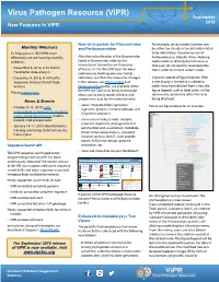 Virus Pathogen Resource (Vipr) September 2018 New Features in Vipr