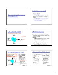 1 Mac Addressing, Ethernet, and Interconnections MAC Addresses