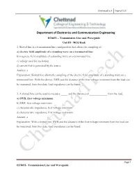 Department of Electronics and Communication Engineering EC8651 – Transmission Line and Waveguide Unit III - MCQ Bank 1