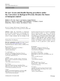 Do New Access and Benefit Sharing Procedures Under the Convention on Biological Diversity Threaten the Future of Biological Cont