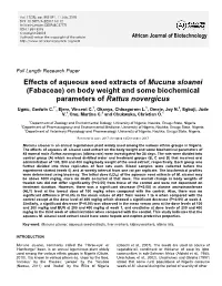 Effects of Aqueous Seed Extracts of Mucuna Sloanei (Fabaceae) on Body Weight and Some Biochemical Parameters of Rattus Novergicus