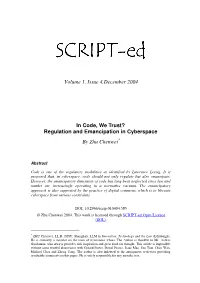 Regulation and Emancipation in Cyberspace by Zhu Chenwei *