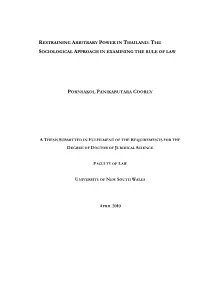 Restraining Arbitrary Power in Thailand: the Sociological Approach in Examining the Rule of Law