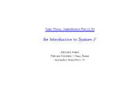 Type Theory: Impredicative Part (1/5)