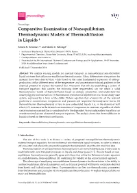 Comparative Examination of Nonequilibrium Thermodynamic Models of Thermodiffusion in Liquids †