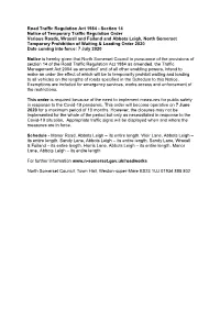 0620 Various Roads Wraxall and Failand and Abbots Leigh Temporary Prohibition of Waiting Loading Order 2020