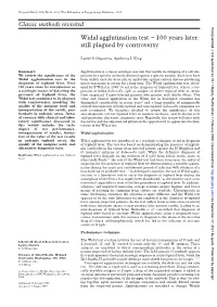 Classic Methods Revisited Widal Agglutination Test − 100 Years Later