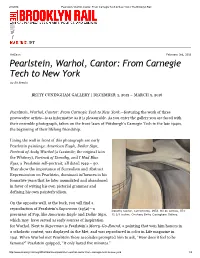 Pearlstein, Warhol, Cantor: from Carnegie Tech to New York | the Brooklyn Rail